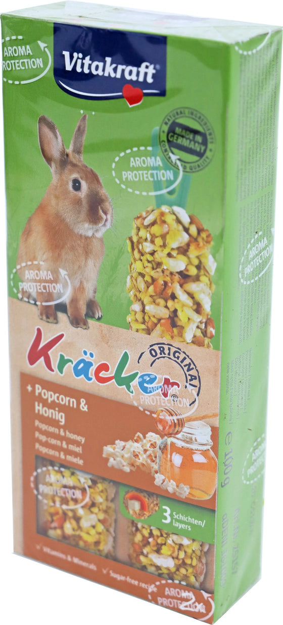 Vitakraft knaagdier popcorn/honing-kräcker dwergkonijn, 2in1.