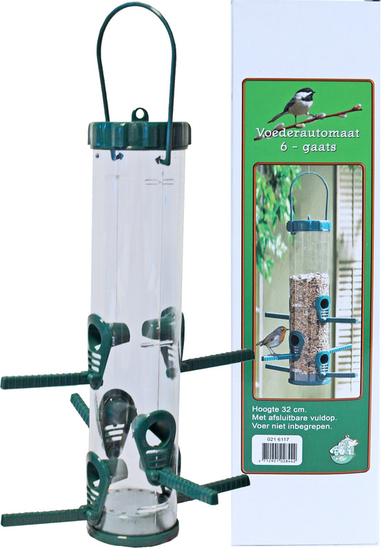 Plastic vogelvoeder-automaat, 6 gaats groen 32cm