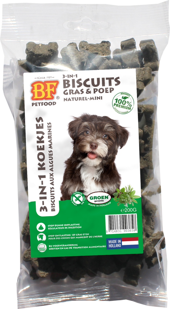 BF Petfood® 3-in-1 koekjes Gras & Poep naturel – 200 g