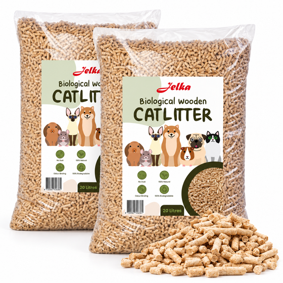 Jelka houtkorrel kattenbakvulling – 2 × 10 kg (40 liter)