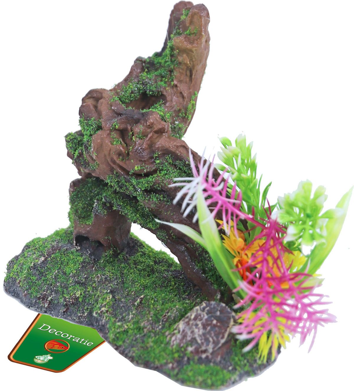 Boon Aqua Deco ornament polyresin boomstronk met mos en plant, 17 cm.