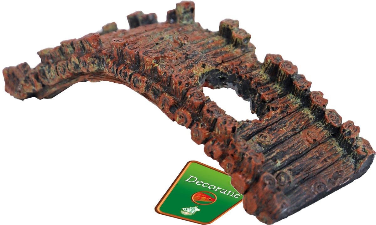 Boon Aqua Deco ornament polyresin oude brug met 2 gaten bruin, 17 cm.