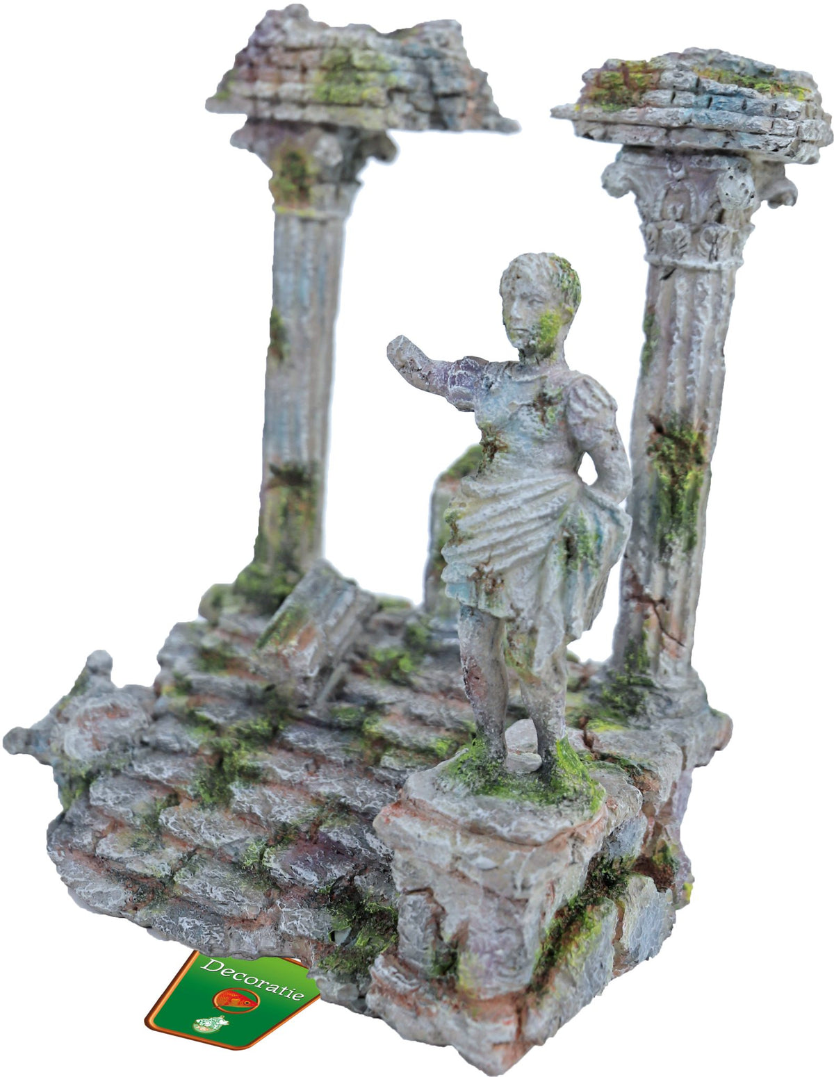 Boon Aqua Deco ornament polyresin Romeinse tempel met beeld grijs, 22x16x17,5 cm.