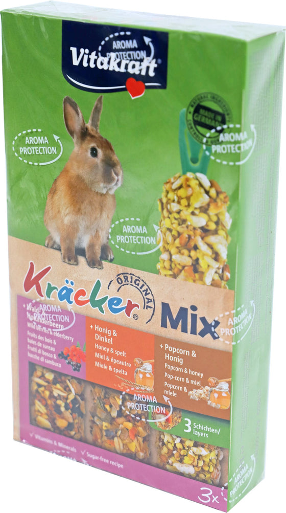 Vitakraft knaagdier Mix honing/spelt-popcorn/honing-bosbes/vlierbes-kräcker dwergkonijn, 3in1.