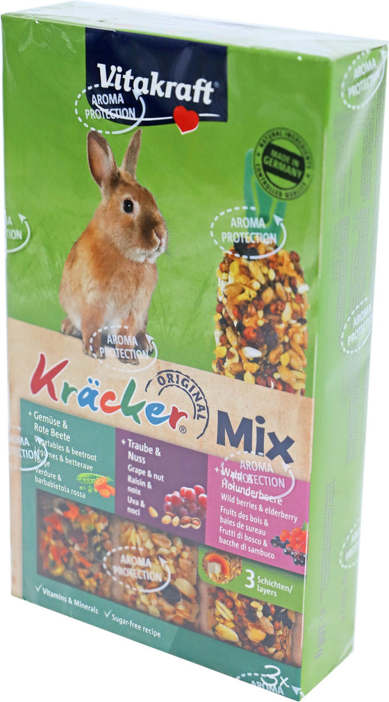 Vitakraft knaagdier Mix groente/biet-druif/noot-bosbes/vlierbes-kräcker dwergkonijn, 3in1.