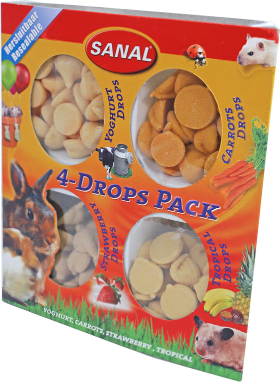 Sanal knaagdier 4-pak drops, yoghurt, carrot, aardbei en tropical drops. (inhoud: 4 x 35g)