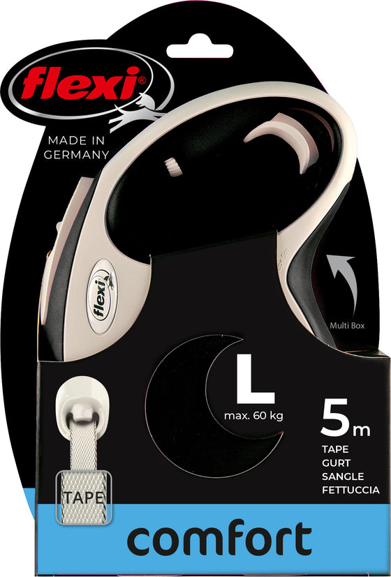 flexi rollijn NEW COMFORT tape L zwart, 5 meter.