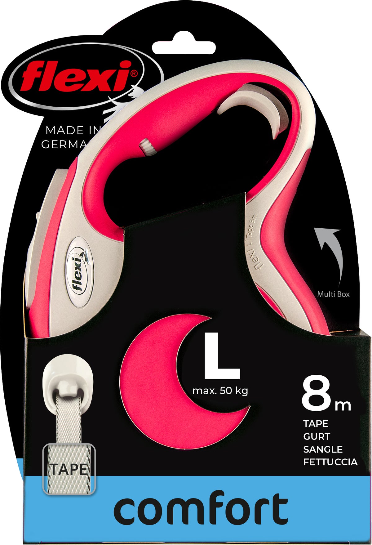 flexi rollijn NEW COMFORT tape L rood, 8 meter.