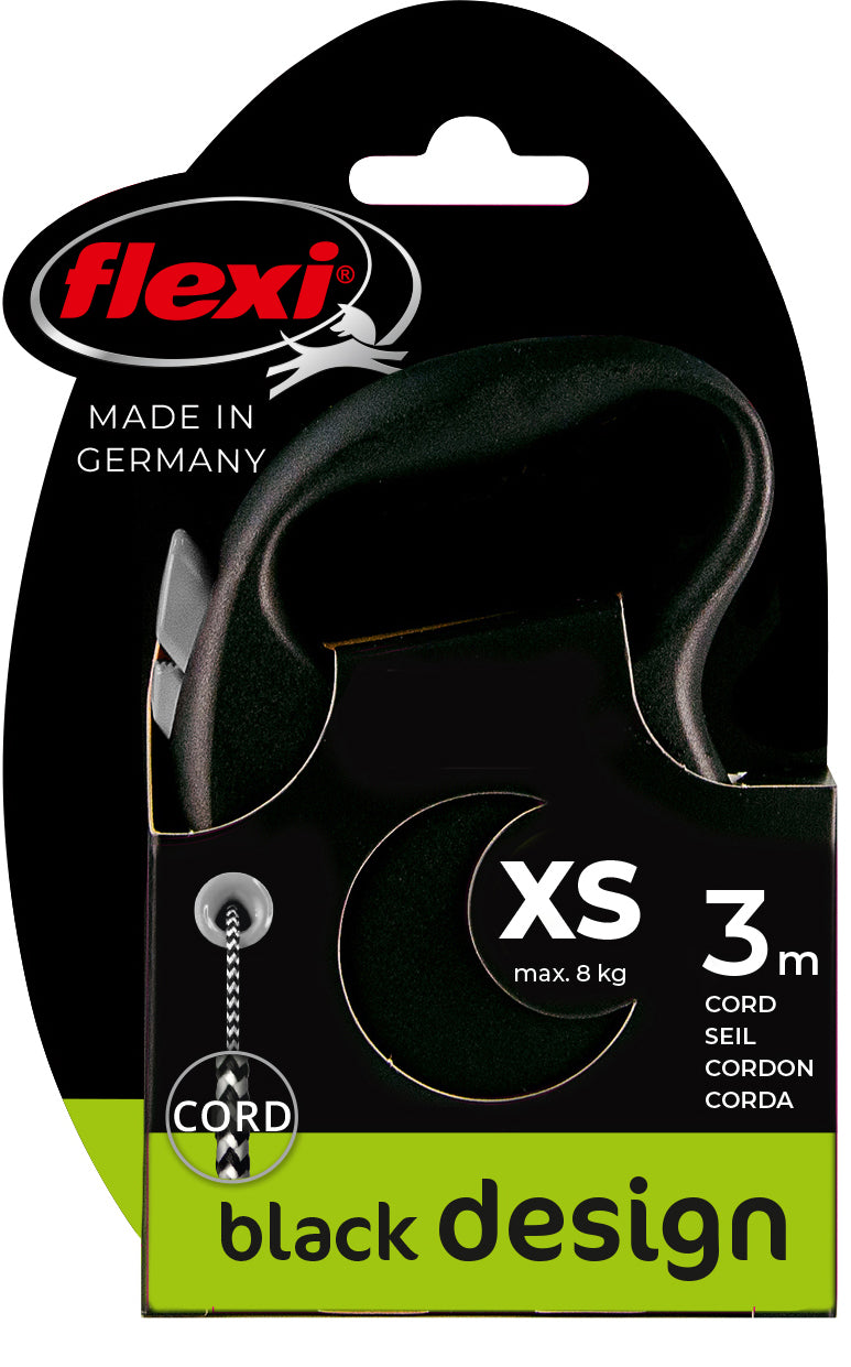 flexi rollijn BLACK DESIGN cord XS zwart, 3 meter.