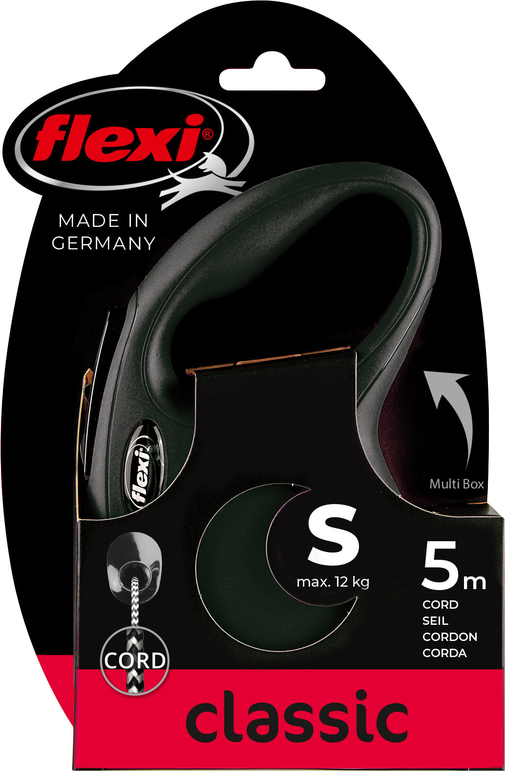 flexi rollijn CLASSIC cord S zwart, 5 meter.