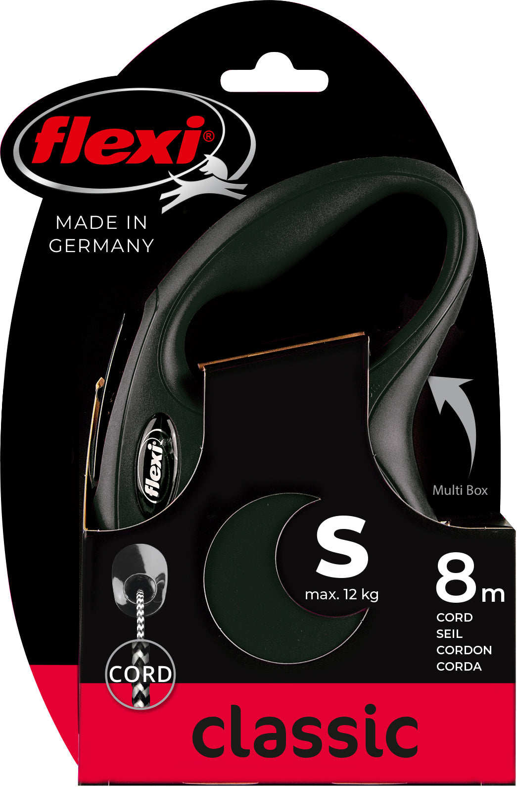 flexi rollijn CLASSIC cord S zwart, 8 meter.