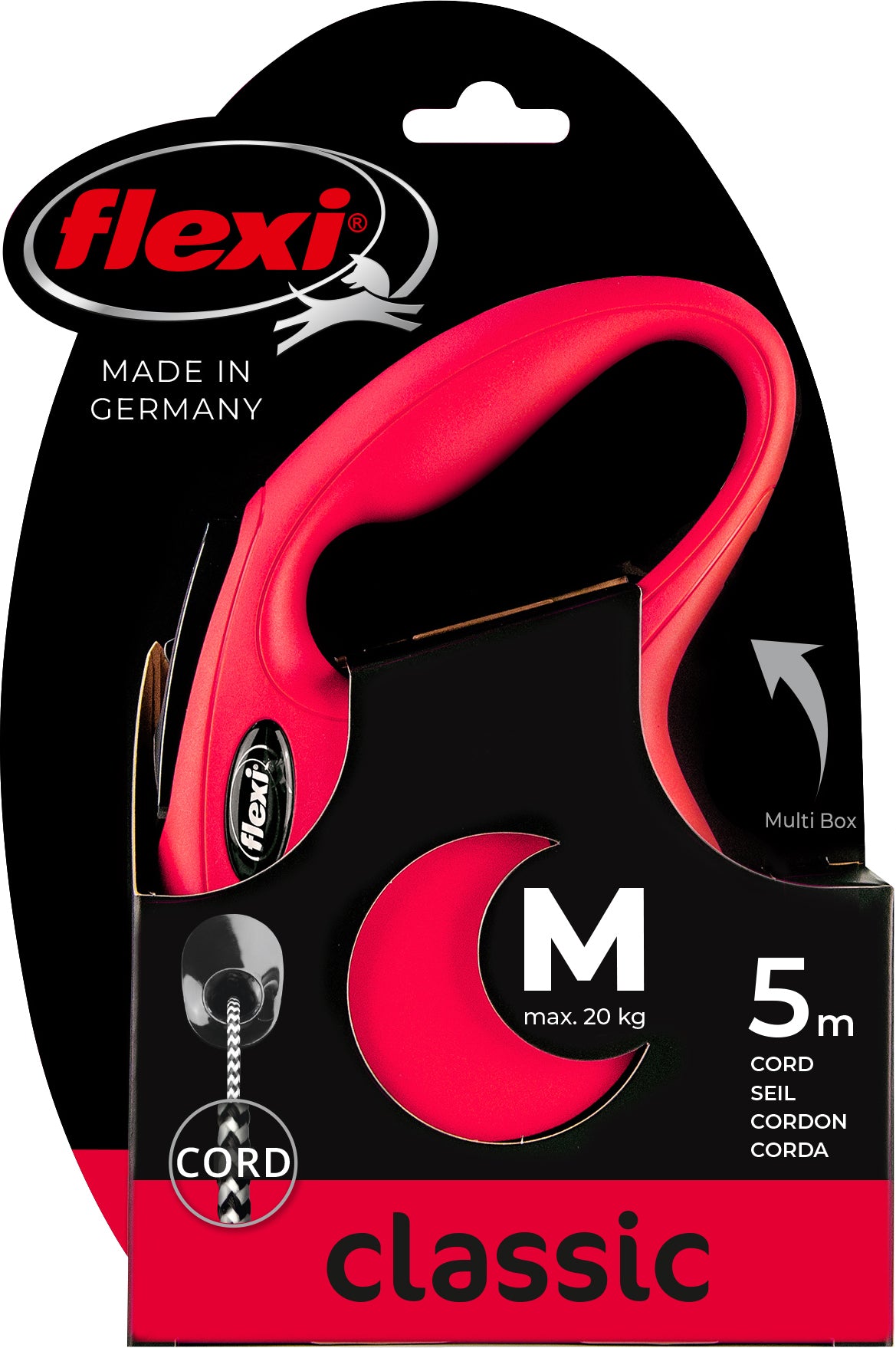 flexi rollijn CLASSIC cord M rood, 5 meter.