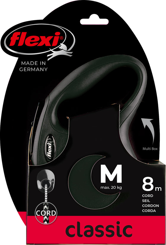 flexi rollijn CLASSIC cord M zwart, 8 meter.