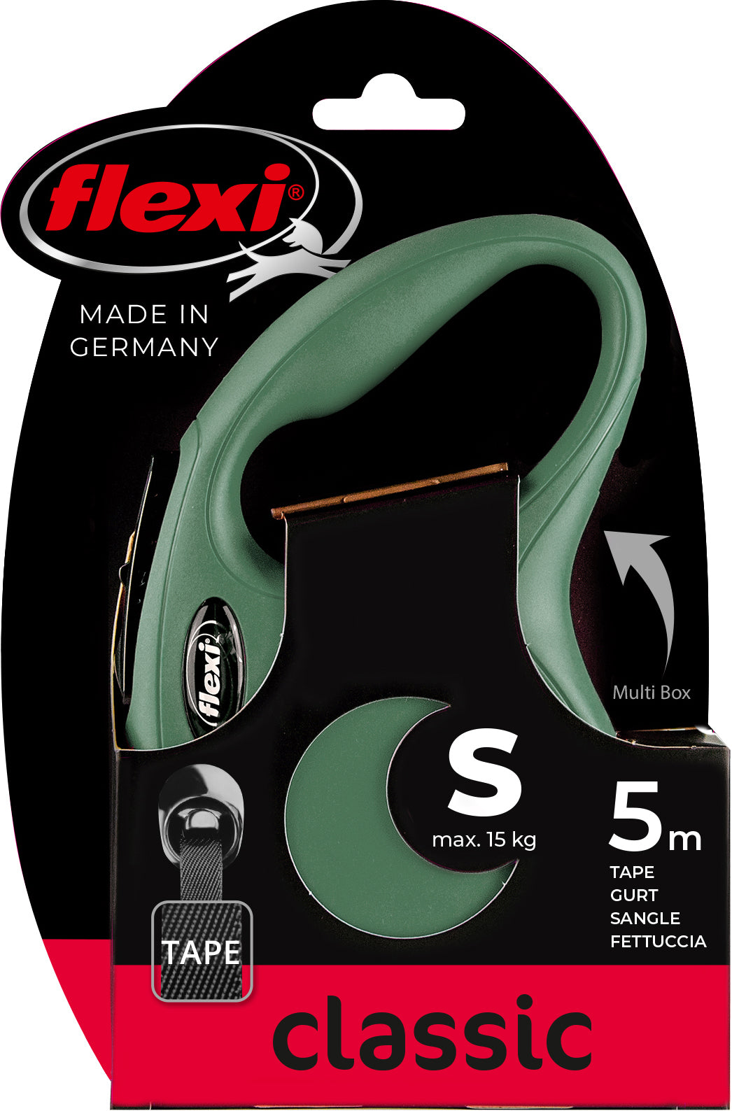 Flexi rollijn classic tape s olijf groen 5 mtr