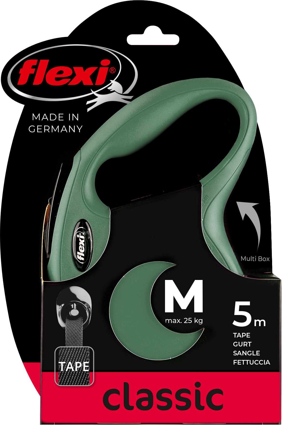 Flexi rollijn classic tape m olijf groen 5 mtr