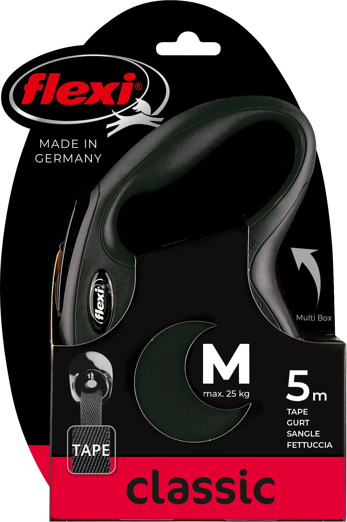 flexi rollijn CLASSIC tape M zwart, 5 meter.