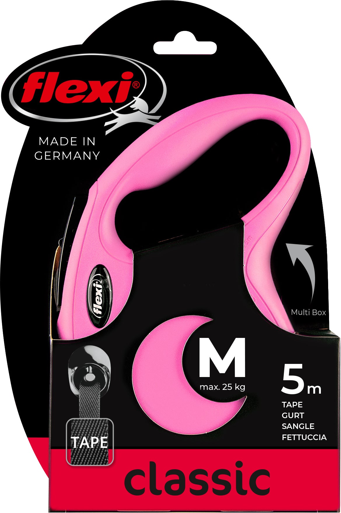 flexi rollijn CLASSIC tape M roze, 5 meter.