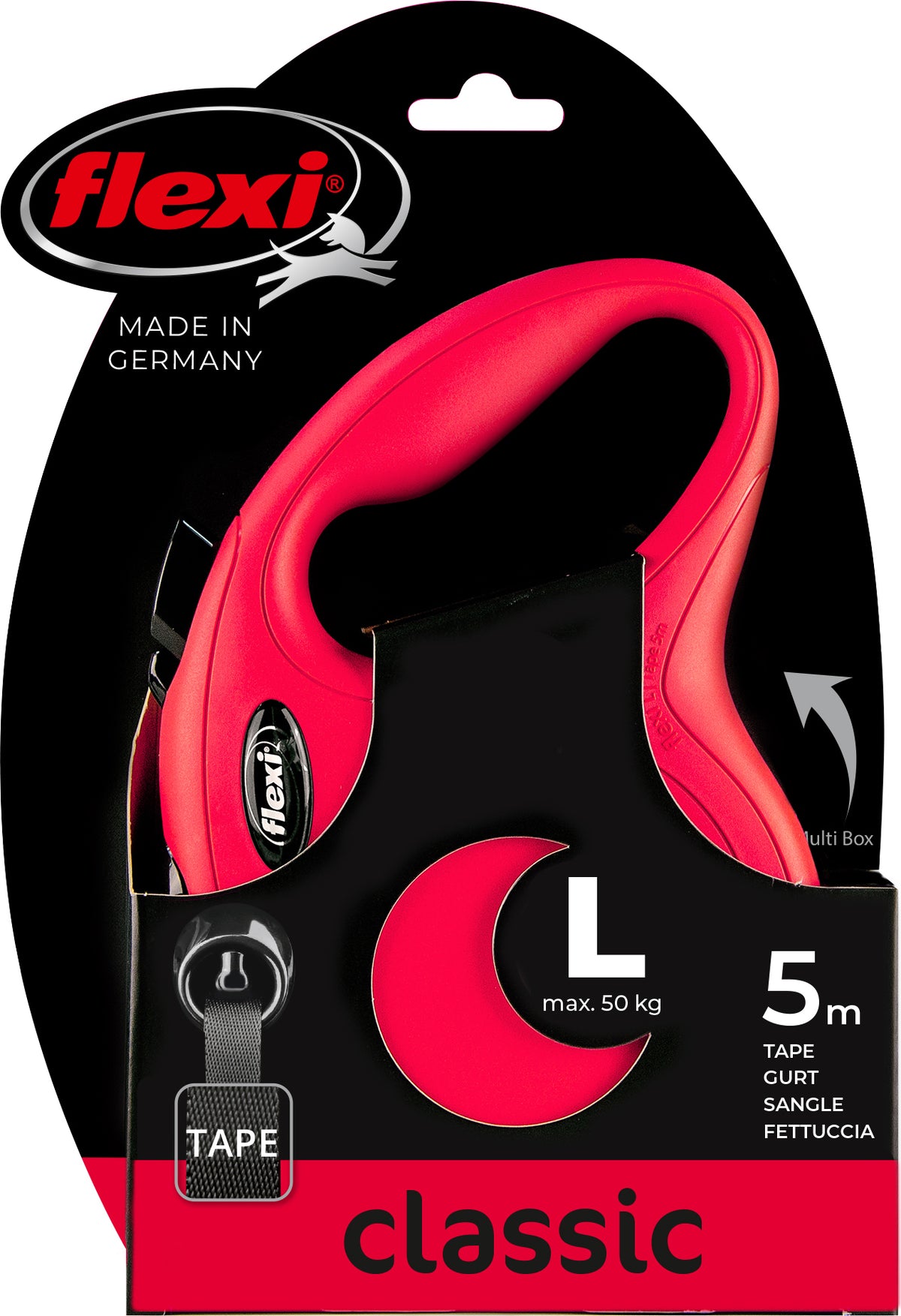 flexi rollijn CLASSIC tape L rood, 5 meter.