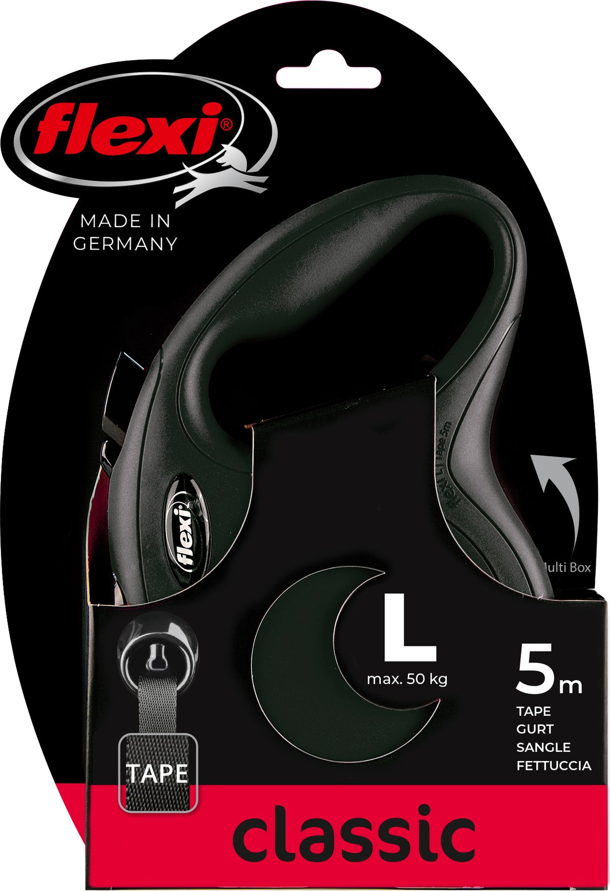 flexi rollijn CLASSIC tape L zwart, 5 meter.
