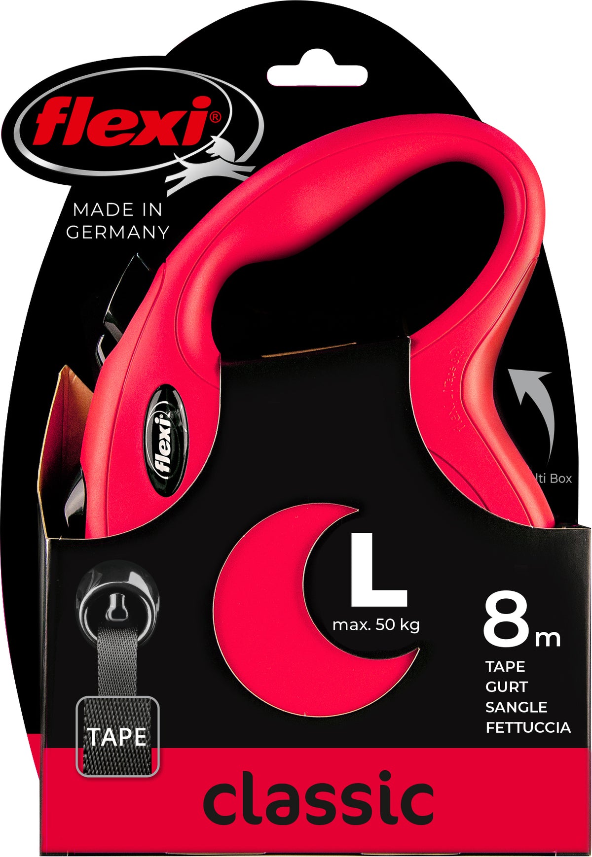 flexi rollijn CLASSIC tape L rood, 8 meter.