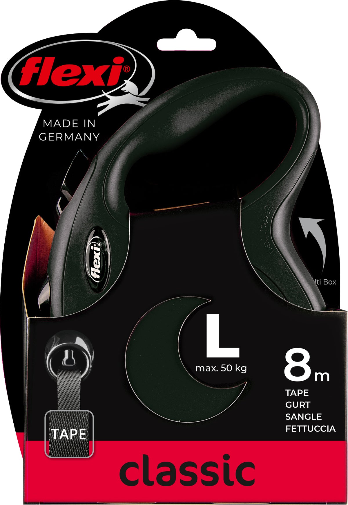 flexi rollijn CLASSIC tape L zwart, 8 meter.