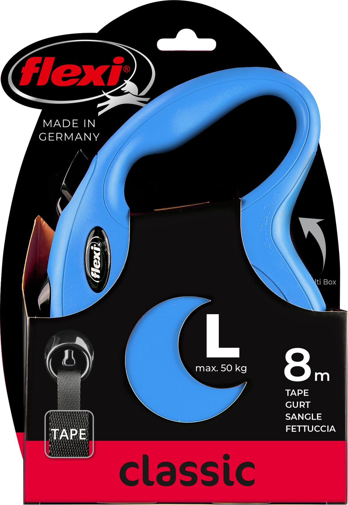 flexi rollijn CLASSIC tape L blauw, 8 meter.
