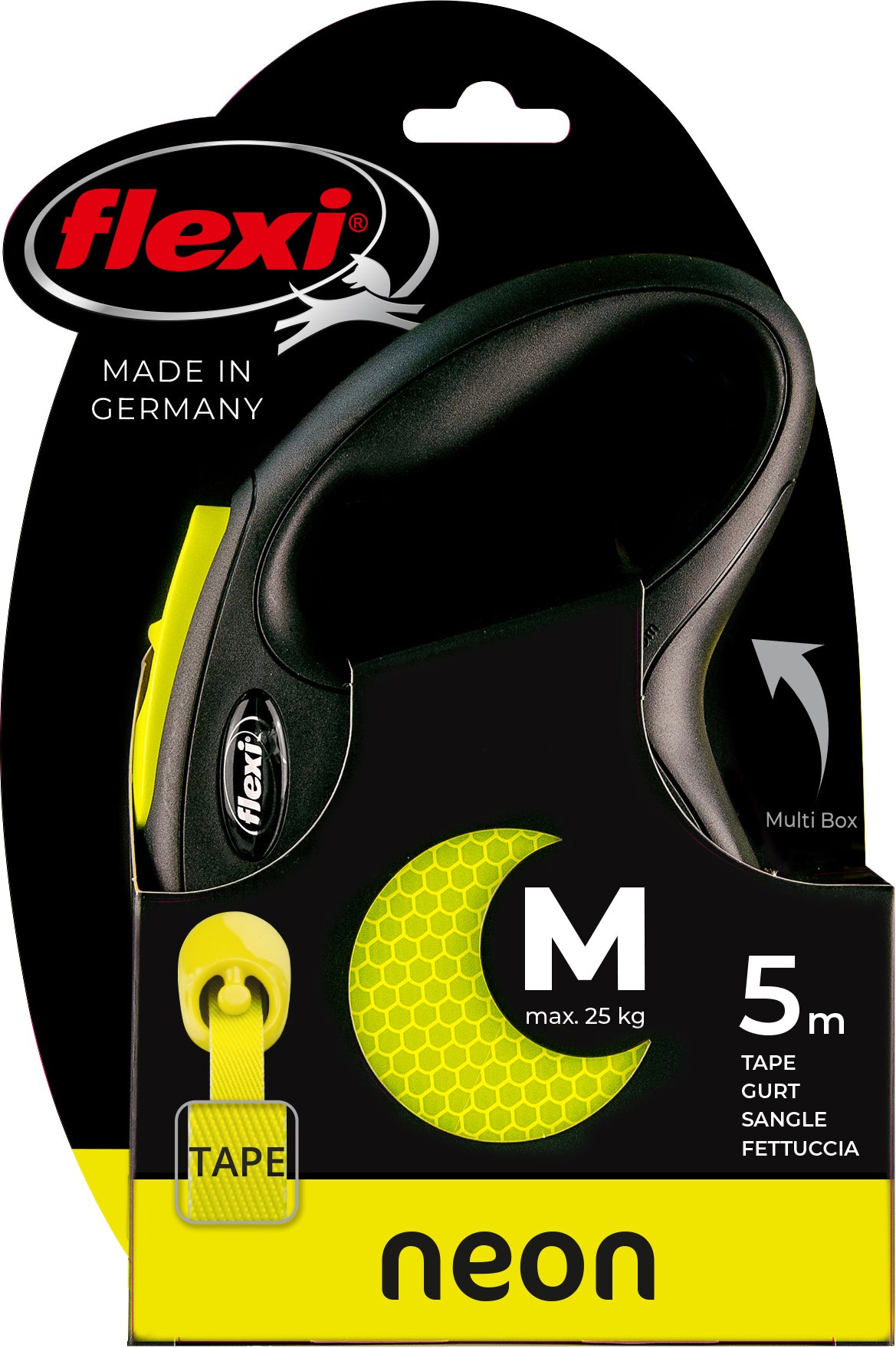 flexi rollijn NEW NEON tape M geel, 5 meter.