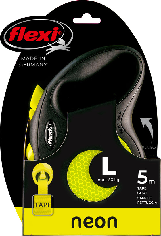 flexi rollijn NEW NEON tape L geel, 5 meter.
