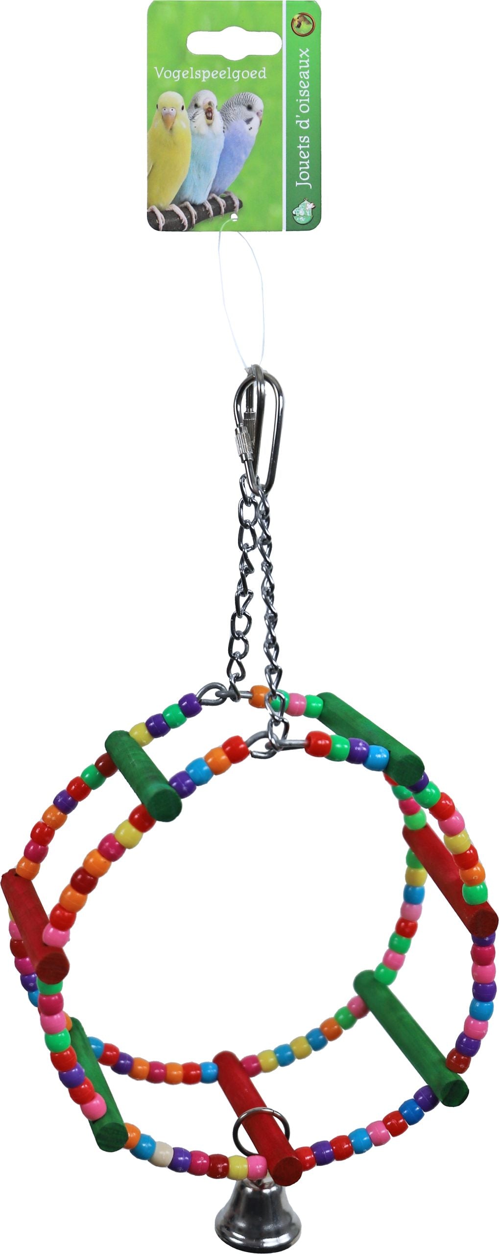 Boon vogelspeelgoed ringschommel met kralen en metalen bel, 21 cm.