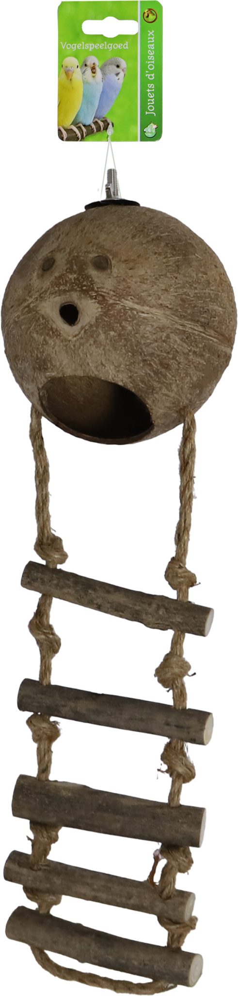 Kokosnoot met touwladder en schroefdraad.