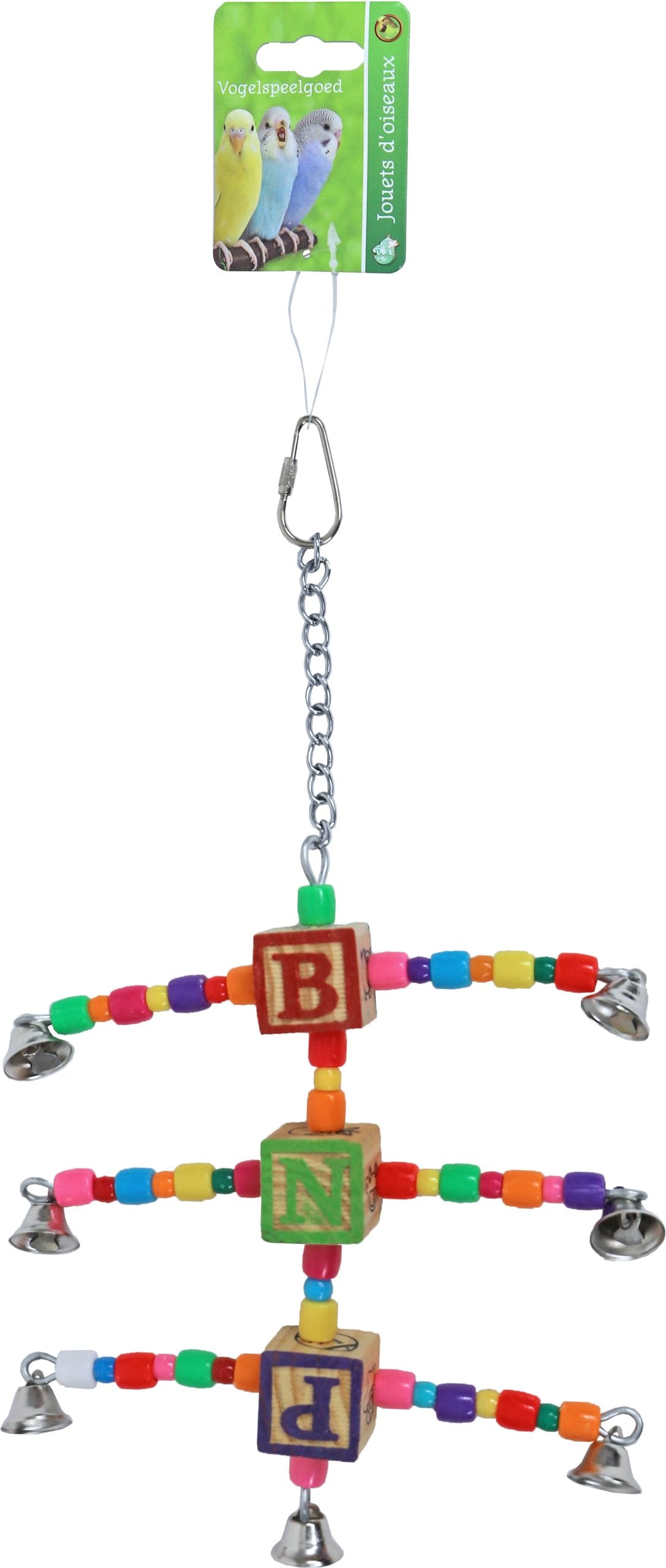 Boon vogelspeelgoed triple arms met kralen en bellen, 20 cm.