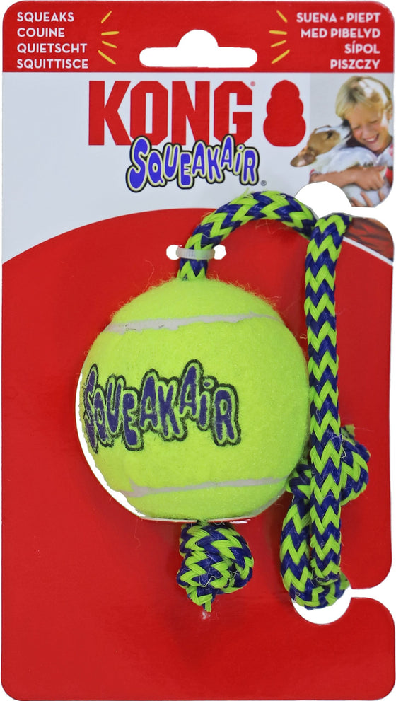 Kong hond Squeakair tennisbal met piep en touw, medium.