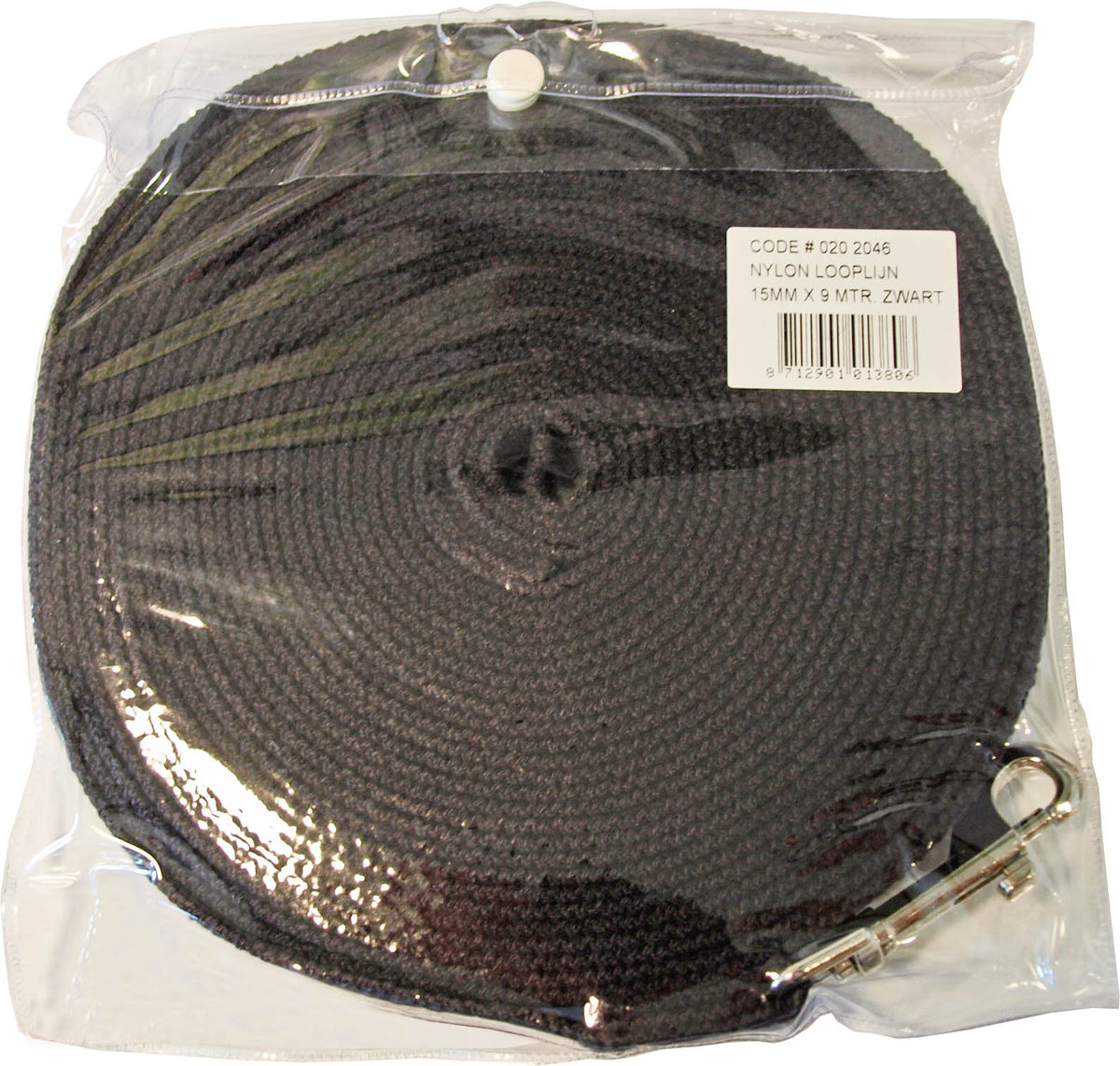 Boon Dog fashion looplijn nylon met handvat en muskaton 15 mm x 9 meter, zwart.