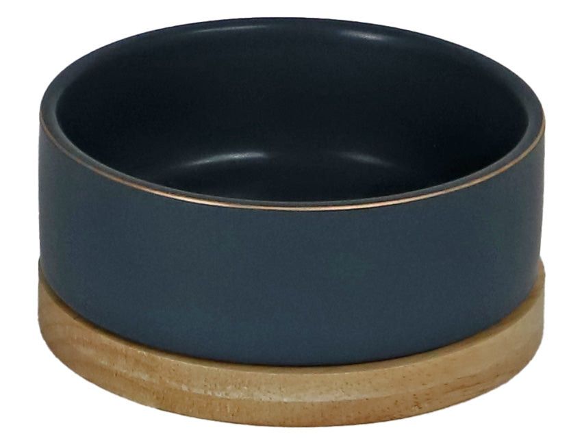 Boon eetbak keramiek/hout petrol blauw 13cm