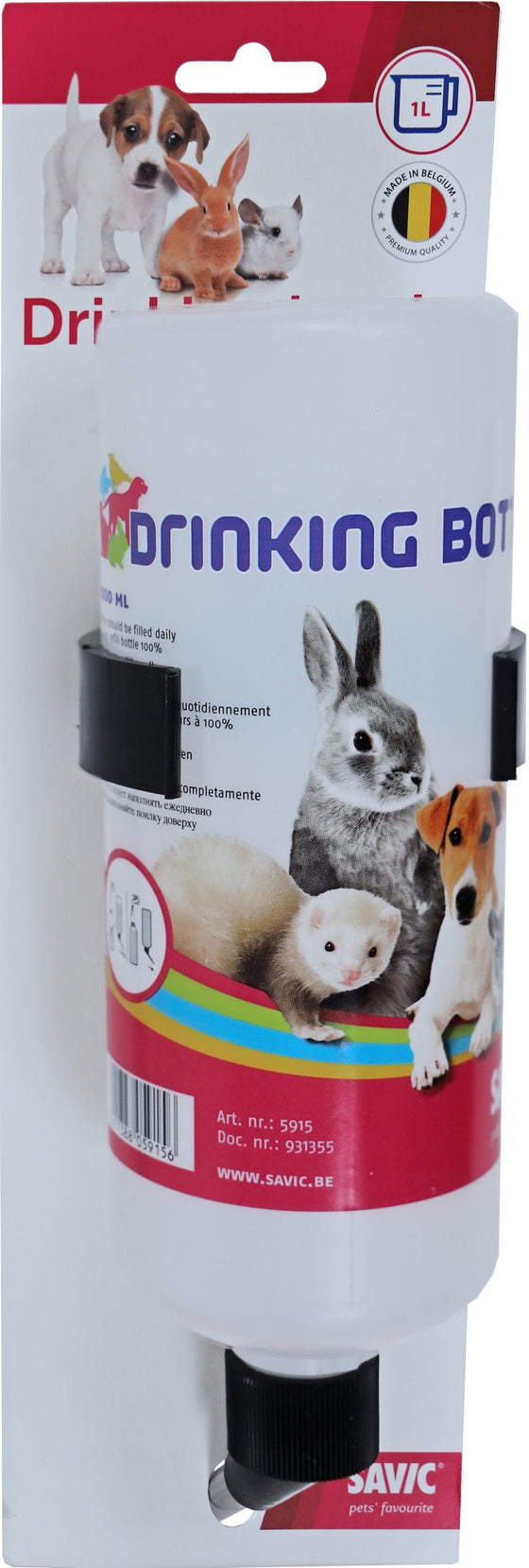 Savic drinkfles Biba met plastic klem, 1000 ml.