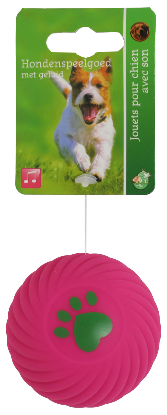 Boon hond speelgoed bal met ribbels vinyl 7cm roze