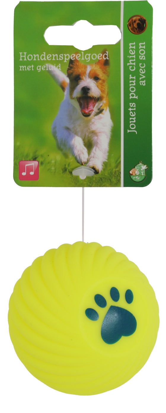 Boon hond speelgoed bal met ribbels vinyl 7cm geel