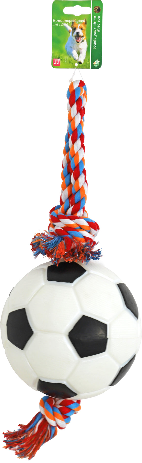 Boon hond speelgoed voetbal tpr wit 17cm met touwlus
