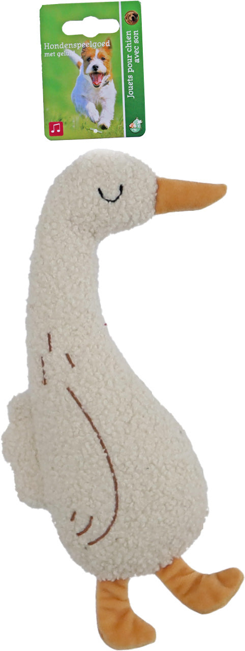 Boon hond speelgoed gans teddystof+piep+ritsel wit 28cm