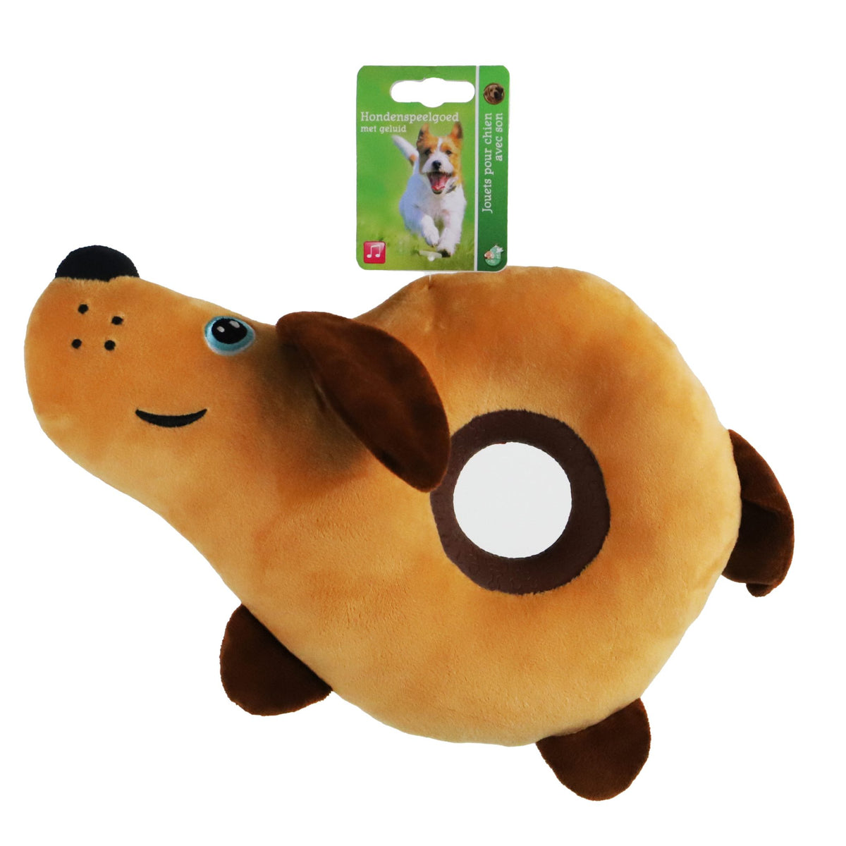 Boon donut hond pluche + piep 38cm bruin