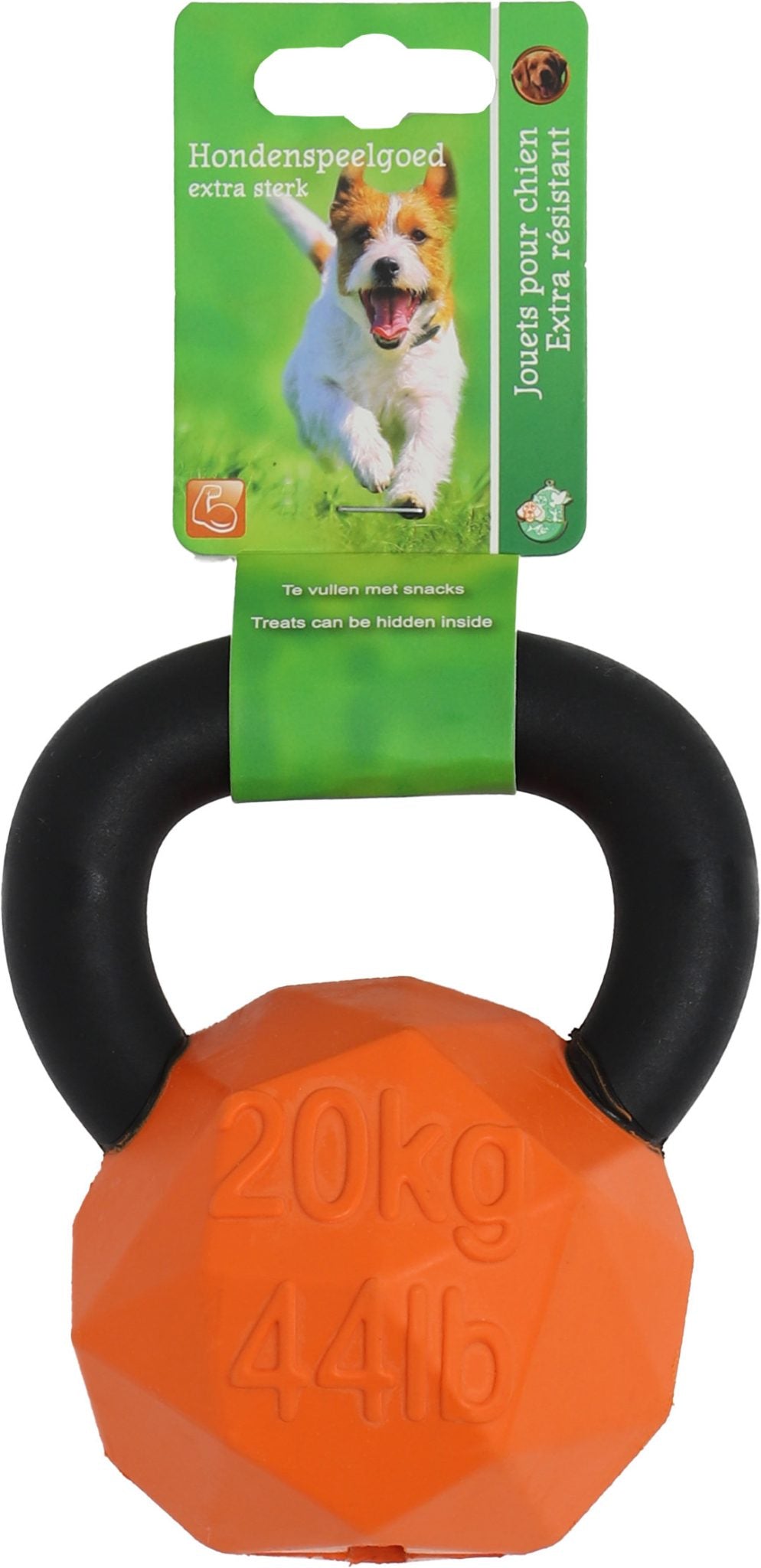 Boon hond speelgoed kettlebell rubber+nylon oranje/zwart 14cm