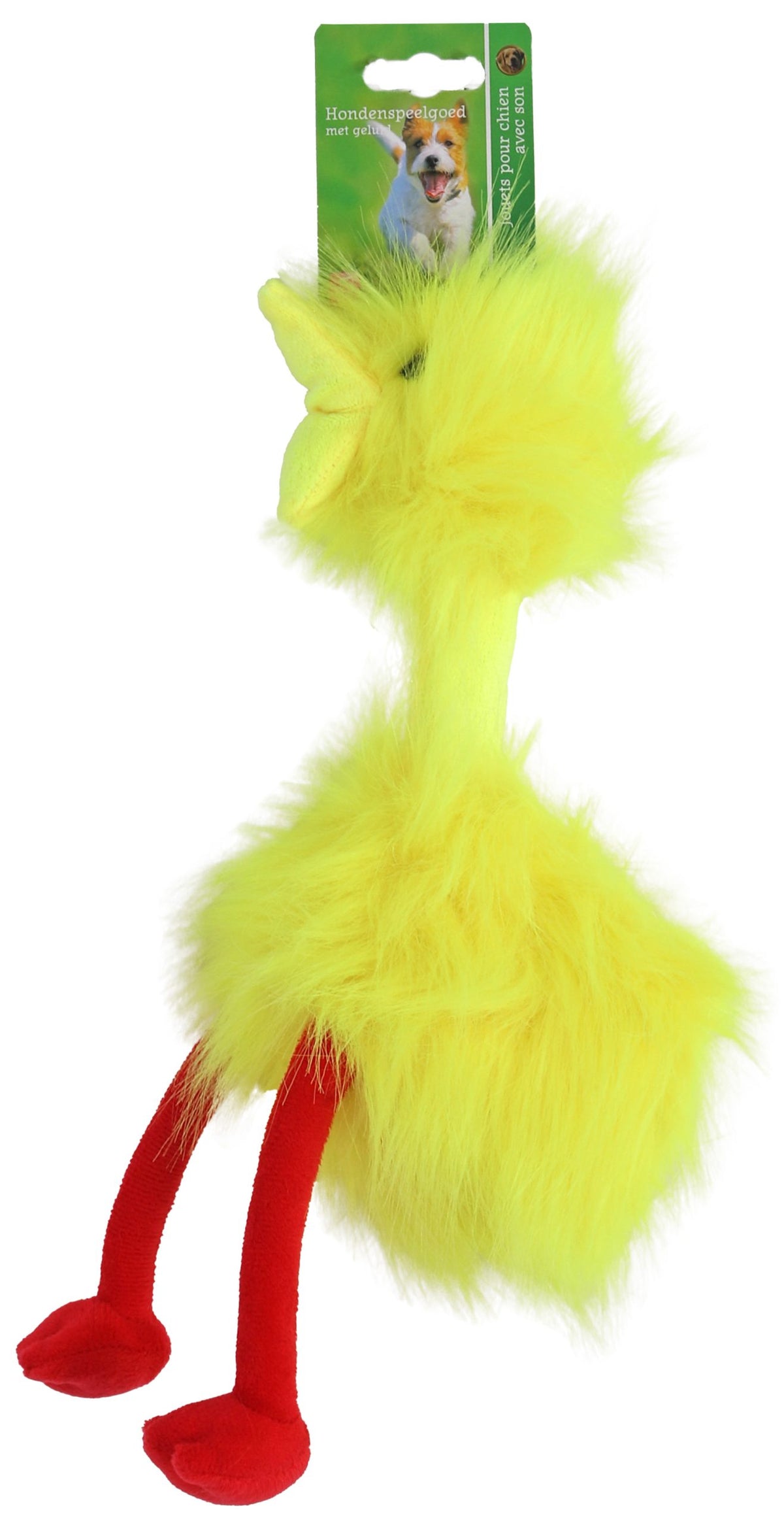 Boon hond speelgoed fluffy bird geel/rood + piep 35cm