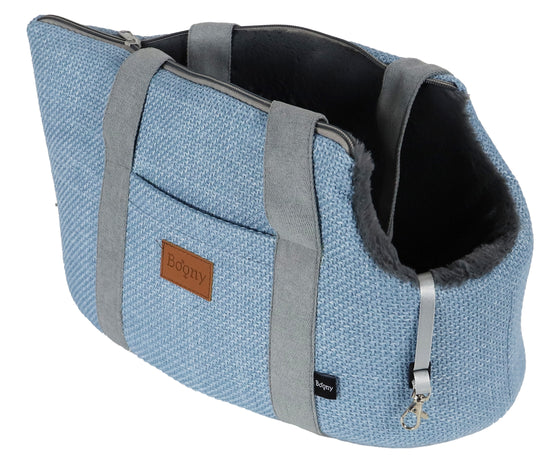 Boony draagtas linnenlook + draagband  46cm pastel blauw