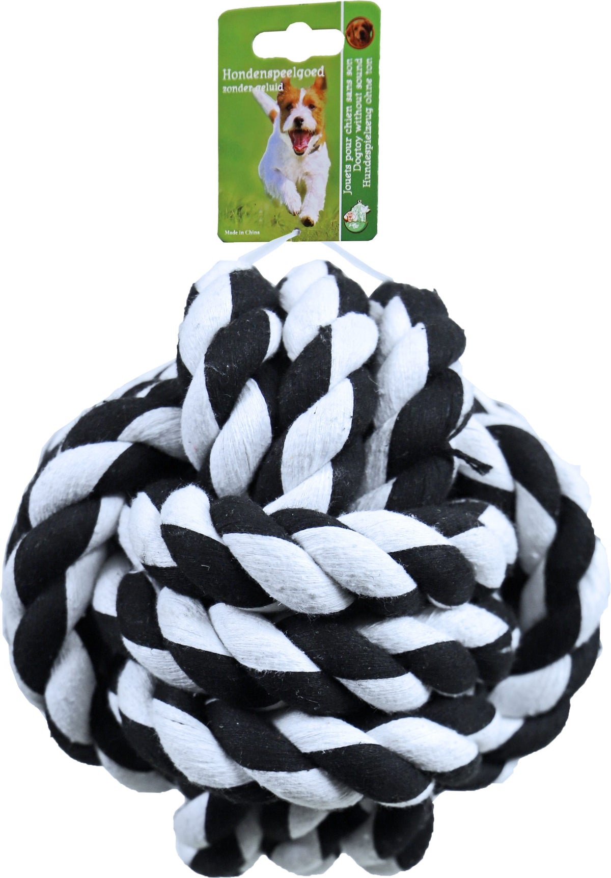 Boon hondenspeelgoed touwbal XXL katoen zwart/wit, 17,5 cm.