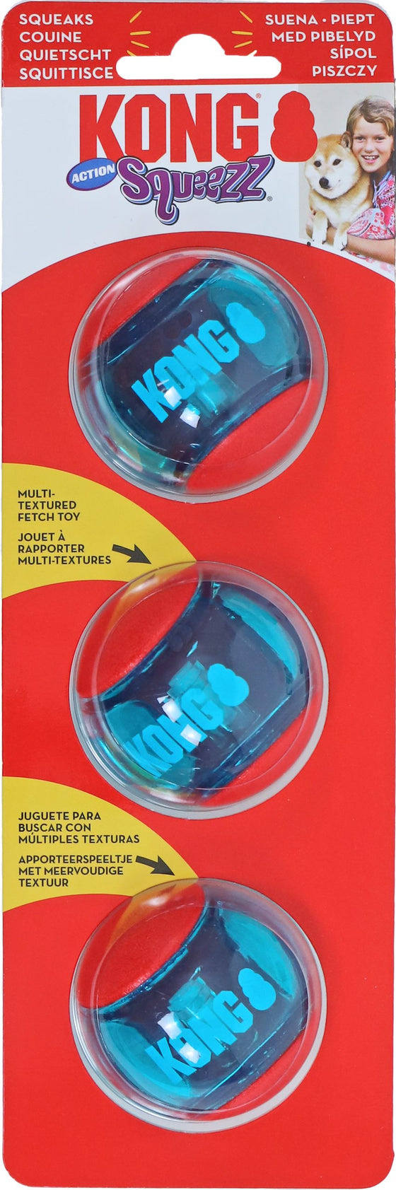 Kong hond Squeezz Action ball red small, kaart a 3 stuks. (bal Ø 5 cm)