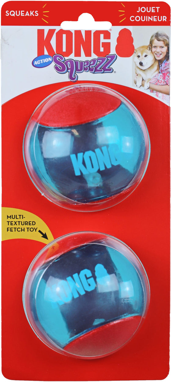 Kong hond Squeezz Action ball red large, kaart a 2 stuks. (bal Ø 8 cm)