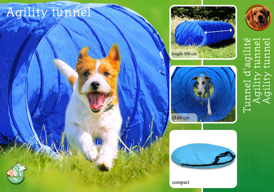 Agility-tunnel nylon 500×60 cm, blauw/zwart.