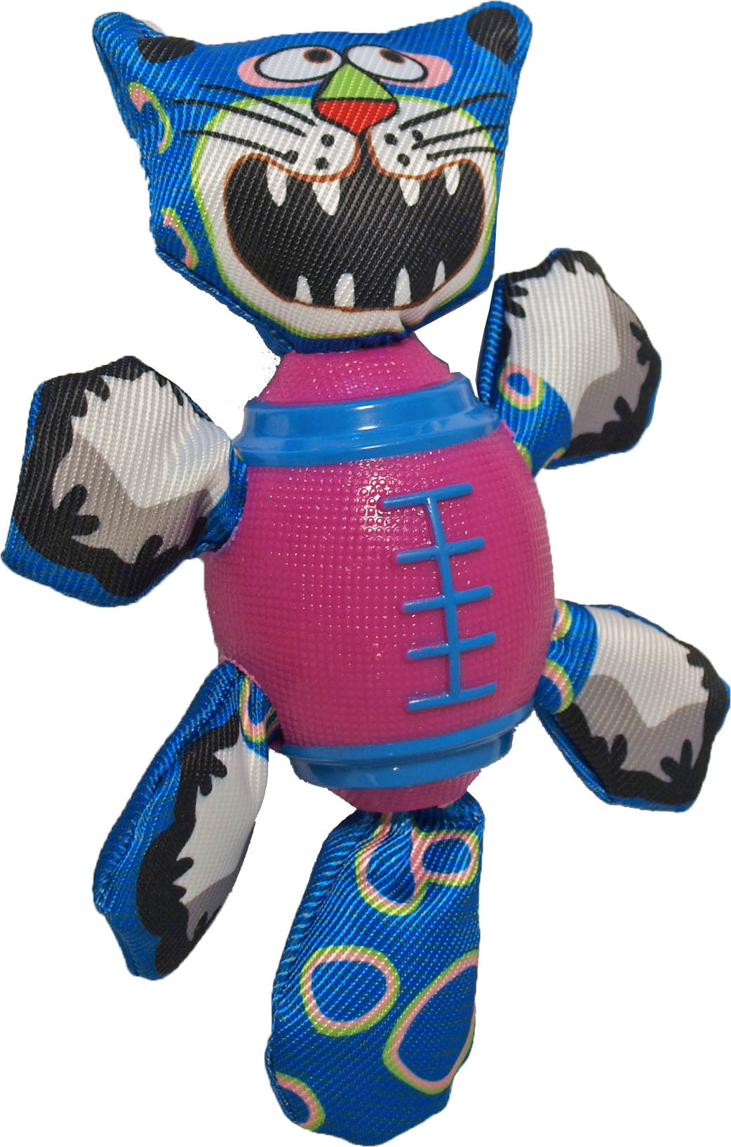 Boon hondenspeelgoed TPR rugbybal roze met nylon kat.