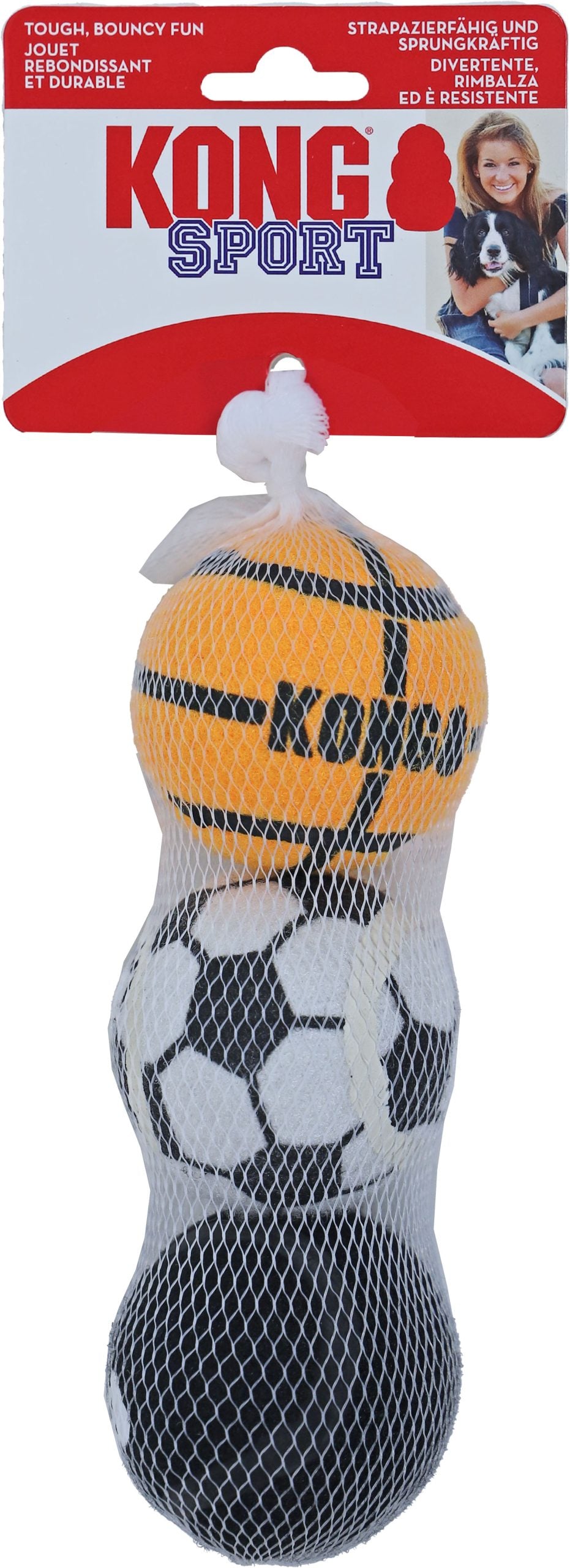 Kong hond Sport 3 sportballen, medium net a 3 stuks.