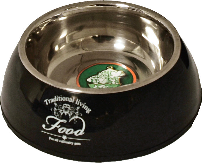 Hondenbak plastic/RVS ‘Water/Food’ zwart, 14 cm.